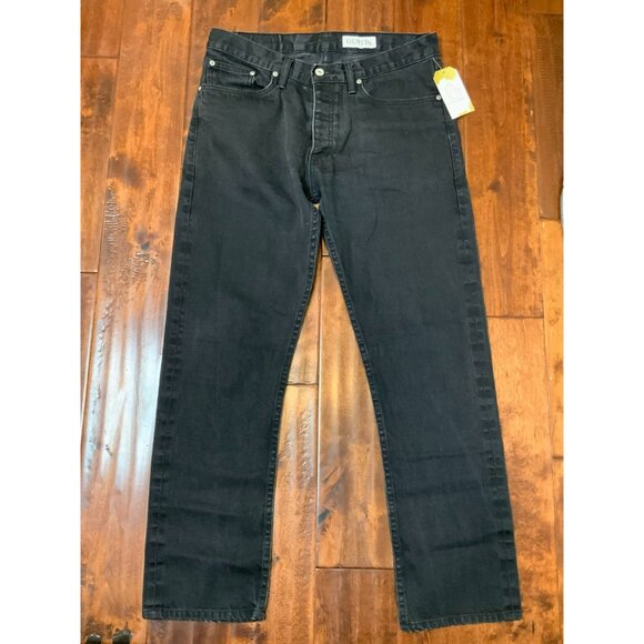 Gustin Men's Black Selvedge Denim Slim Straight Raw Jeans, Size 34 - Picture 1 of 10